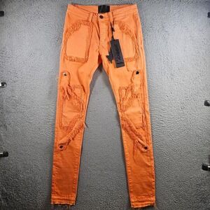 NEW Valabasas Distressed Jeans Men Sz 29 Cargo Pockets Stretch Button Fly Orange